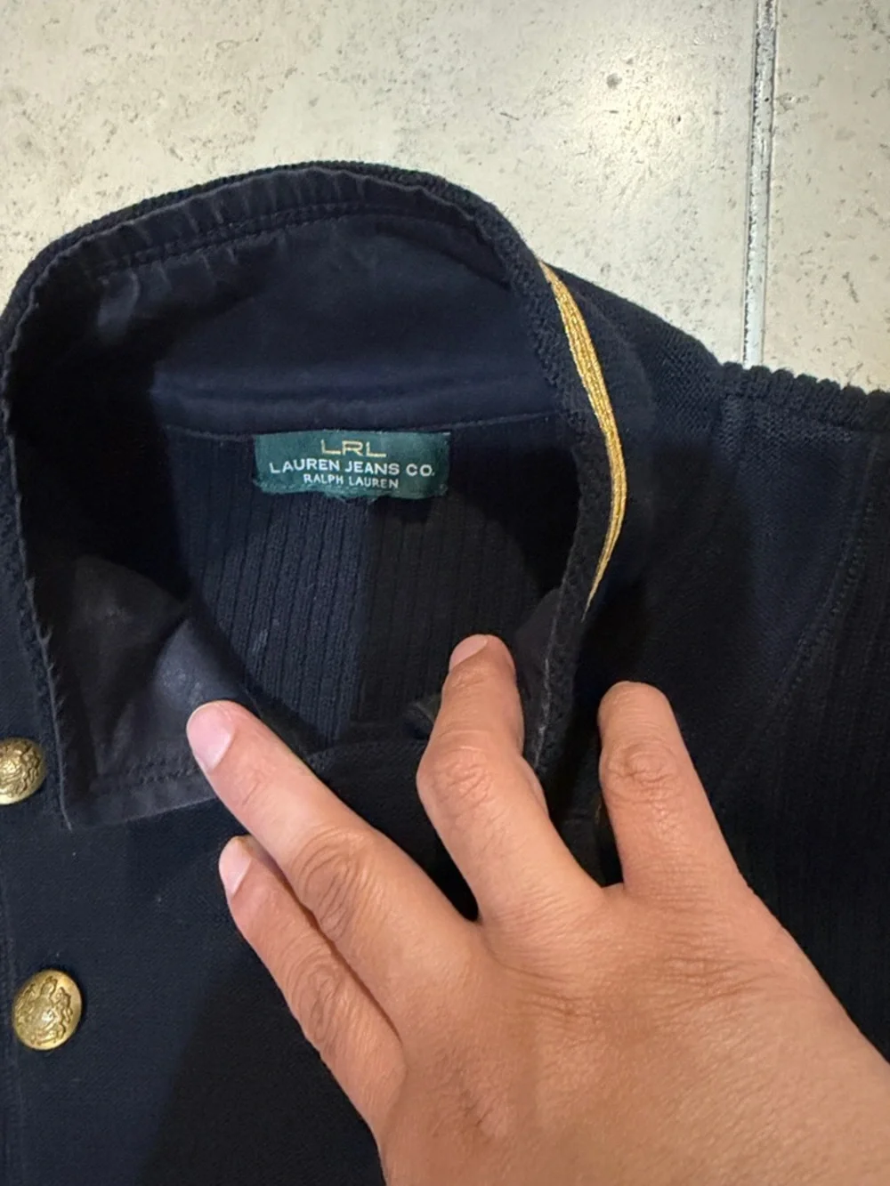 Vintage Lauren Ralph Lauren Military Style Double Breast Bib Front Ribbed Knit - Picture 3 of 8